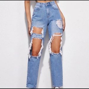 High-Rise Mom Jeans, light washed, ripped jeans
